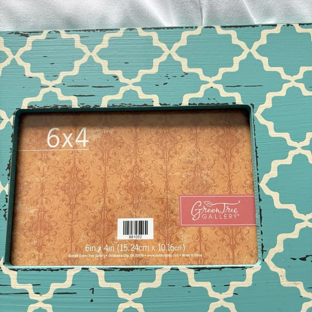 Hobby Lobby Blue Cream Wooden Picture Frame‎ 4x6 Burlap Flowers Country Western